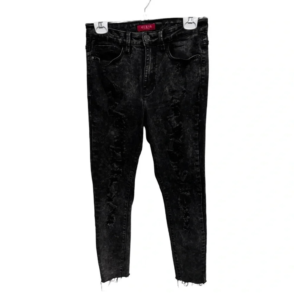 Guess | Acid Wash Black Distressed Skinny Jeggings  | Size 28